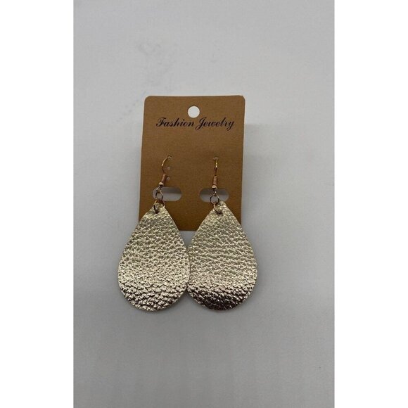 Fashion Jewelry Womens Tear Drop Metallic Leather Earrings Gold Tone Fishnet Hoo - Picture 3 of 7